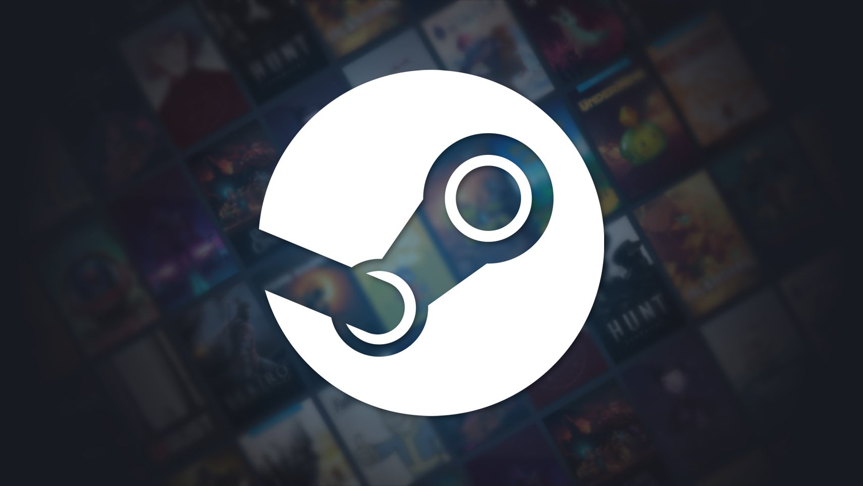 Steam logo superimposed over official artwork for various games.